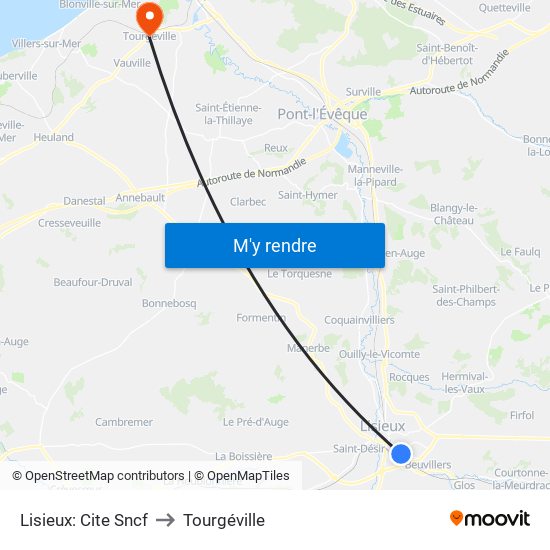 Lisieux: Cite Sncf to Tourgéville map