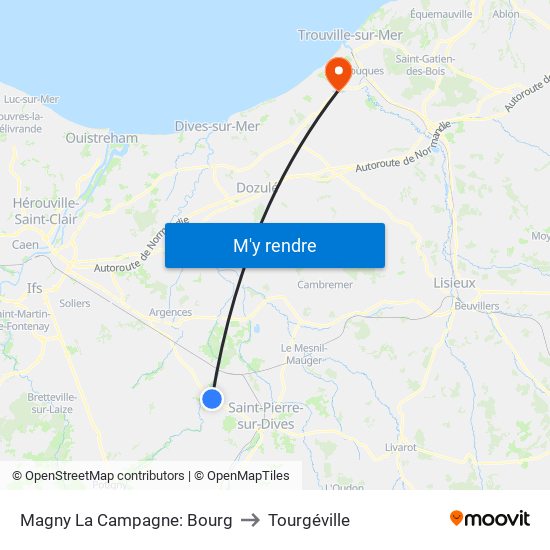 Magny La Campagne: Bourg to Tourgéville map