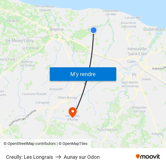 Creully: Les Longrais to Aunay sur Odon map