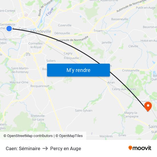 Caen: Séminaire to Percy en Auge map