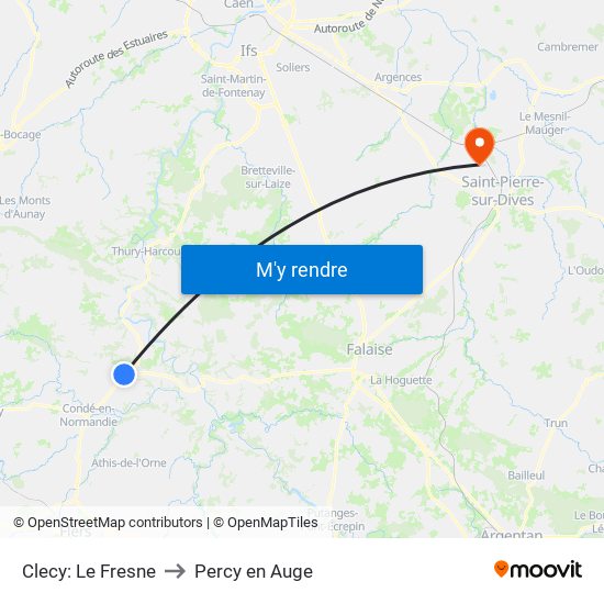 Clecy: Le Fresne to Percy en Auge map