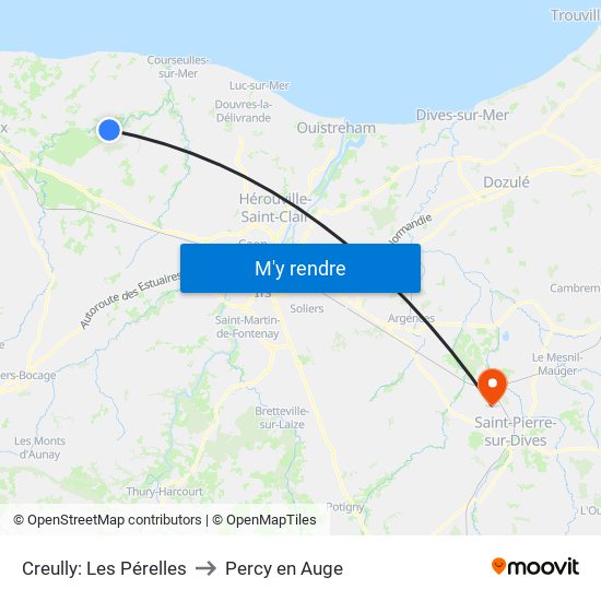 Creully: Les Pérelles to Percy en Auge map