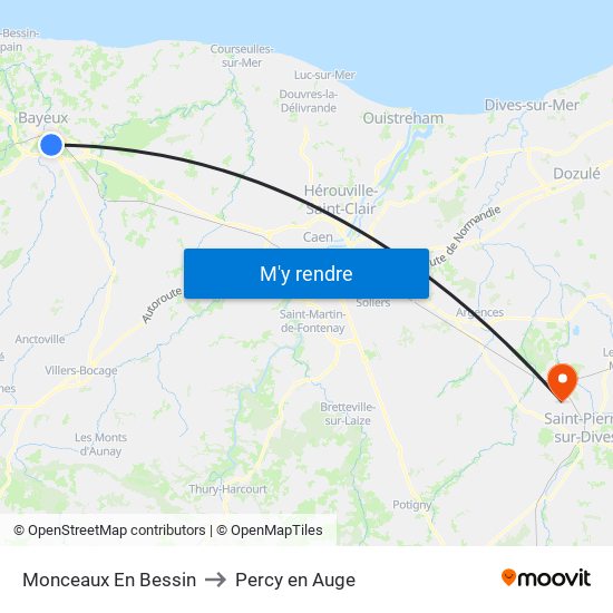 Monceaux En Bessin to Percy en Auge map