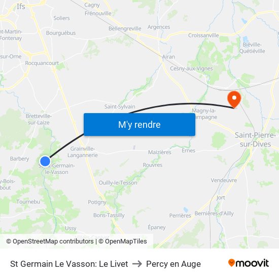 St Germain Le Vasson: Le Livet to Percy en Auge map