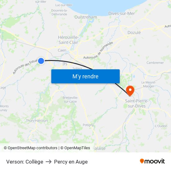 Verson: Collège to Percy en Auge map