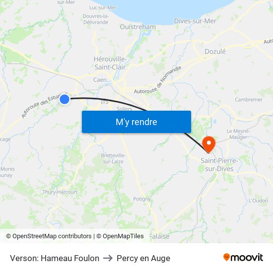 Verson: Hameau Foulon to Percy en Auge map