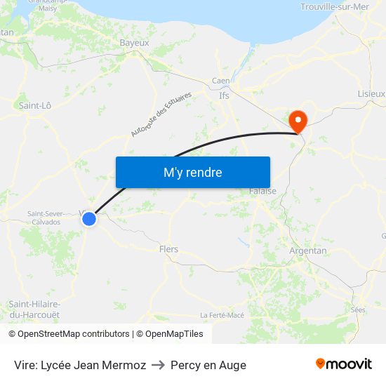 Vire: Lycée Jean Mermoz to Percy en Auge map