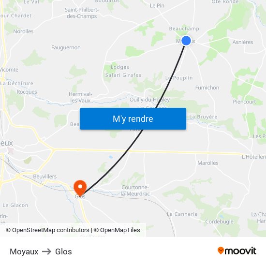Moyaux to Glos map
