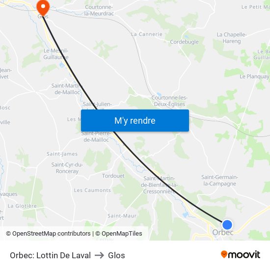 Orbec: Lottin De Laval to Glos map