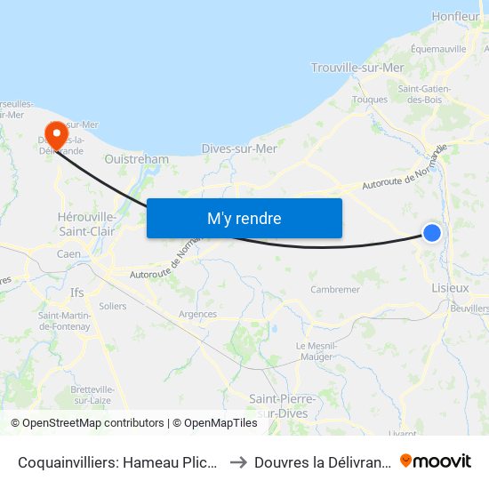 Coquainvilliers: Hameau Plichon to Douvres la Délivrande map