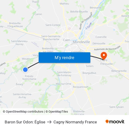 Baron Sur Odon: Église to Cagny Normandy France map