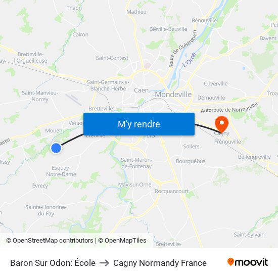 Baron Sur Odon: École to Cagny Normandy France map