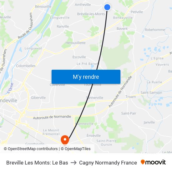 Breville Les Monts: Le Bas to Cagny Normandy France map