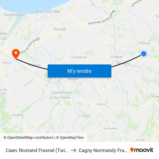 Caen: Rostand Fresnel (Twisto) to Cagny Normandy France map