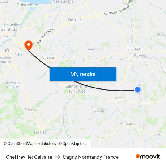 Cheffreville: Calvaire to Cagny Normandy France map