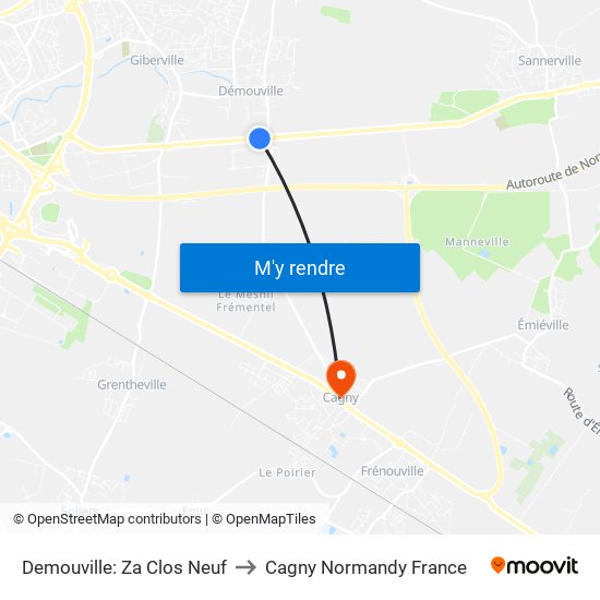 Demouville: Za Clos Neuf to Cagny Normandy France map