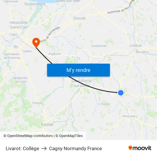 Livarot: Collège to Cagny Normandy France map