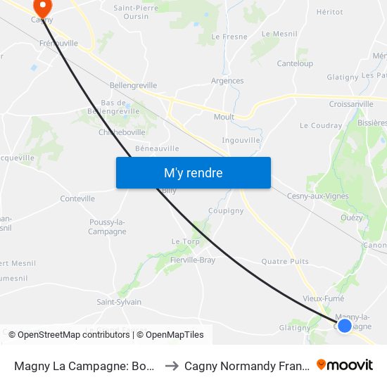 Magny La Campagne: Bourg to Cagny Normandy France map