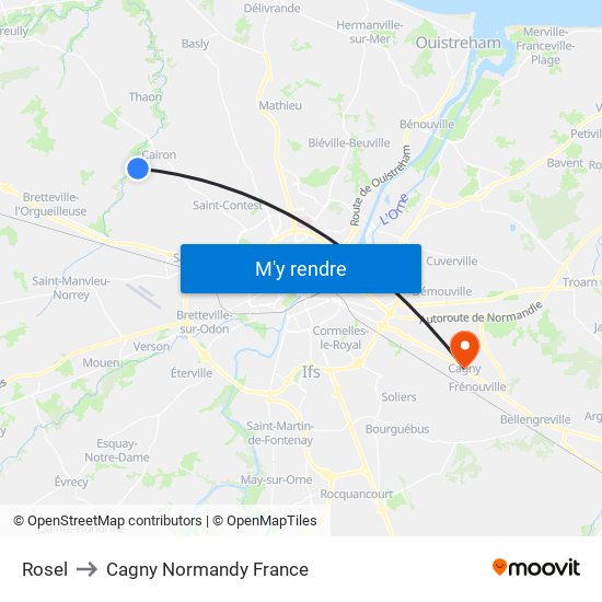 Rosel to Cagny Normandy France map