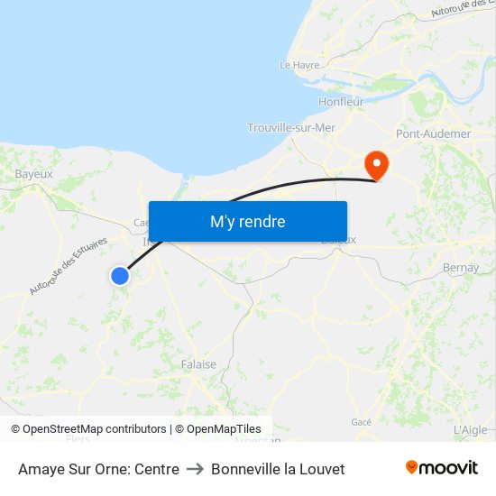 Amaye Sur Orne: Centre to Bonneville la Louvet map