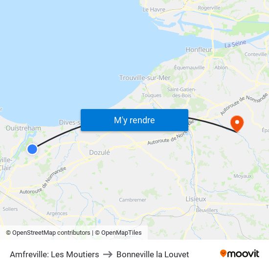 Amfreville: Les Moutiers to Bonneville la Louvet map