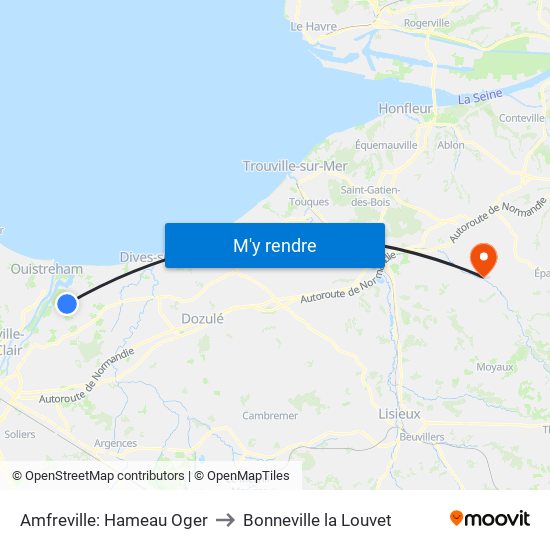 Amfreville: Hameau Oger to Bonneville la Louvet map