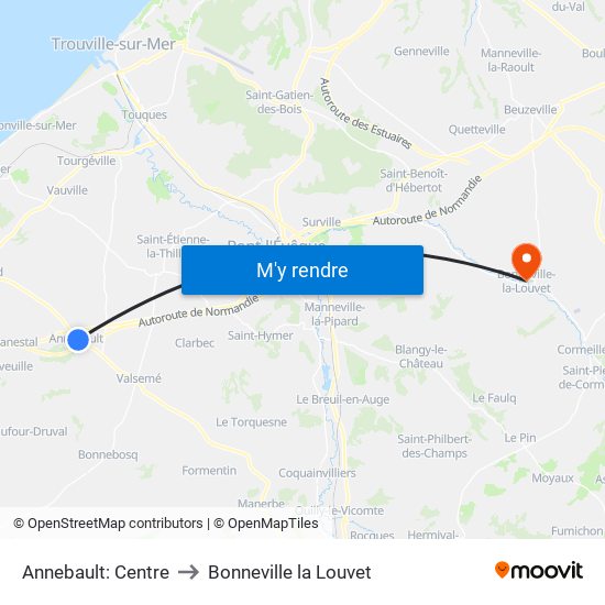 Annebault: Centre to Bonneville la Louvet map