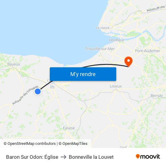 Baron Sur Odon: Église to Bonneville la Louvet map