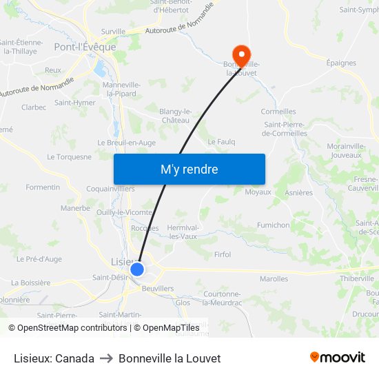 Lisieux: Canada to Bonneville la Louvet map