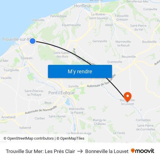 Trouville Sur Mer: Les Prés Clair to Bonneville la Louvet map