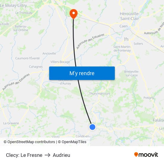 Clecy: Le Fresne to Audrieu map