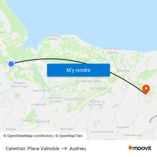 Carentan: Place Valnoble to Audrieu map