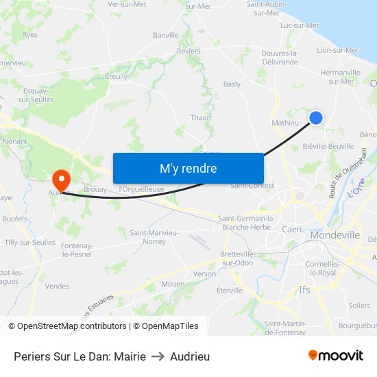 Periers Sur Le Dan: Mairie to Audrieu map