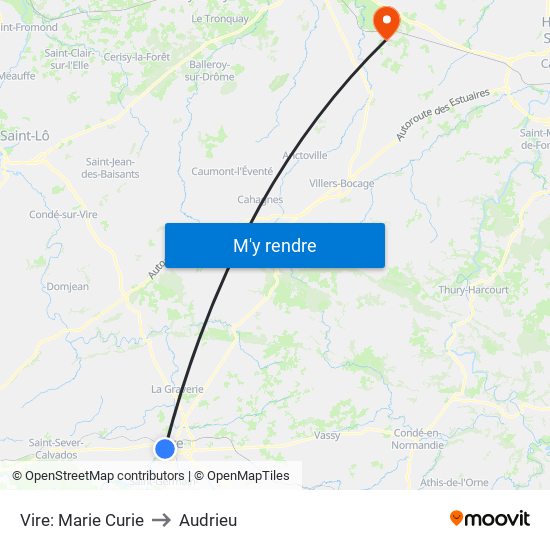 Vire: Marie Curie to Audrieu map