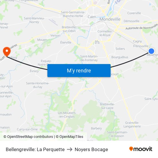 Bellengreville: La Perquette to Noyers Bocage map