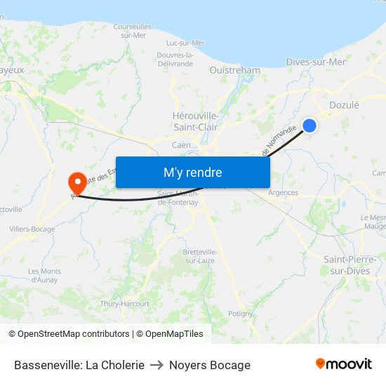 Basseneville: La Cholerie to Noyers Bocage map