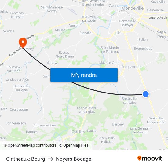 Cintheaux: Bourg to Noyers Bocage map