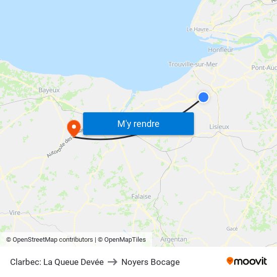 Clarbec: La Queue Devée to Noyers Bocage map