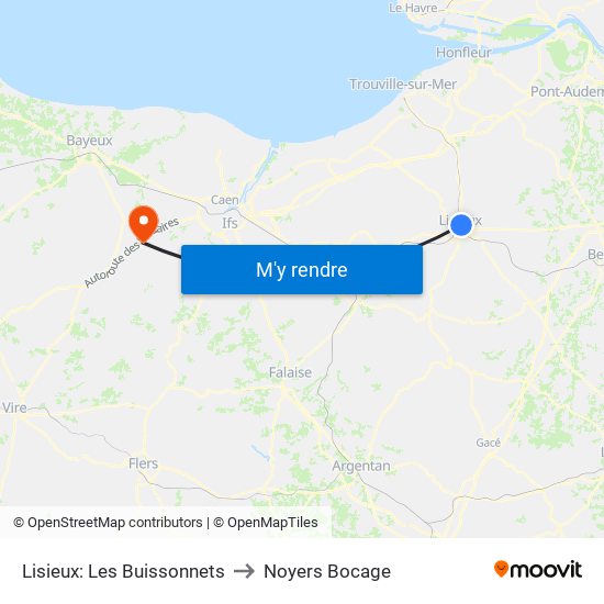 Lisieux: Les Buissonnets to Noyers Bocage map