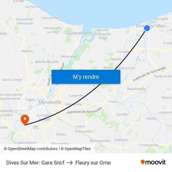 Dives Sur Mer: Gare Sncf to Fleury sur Orne map