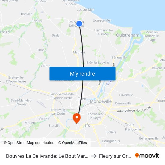 Douvres La Delivrande: Le Bout Varin to Fleury sur Orne map
