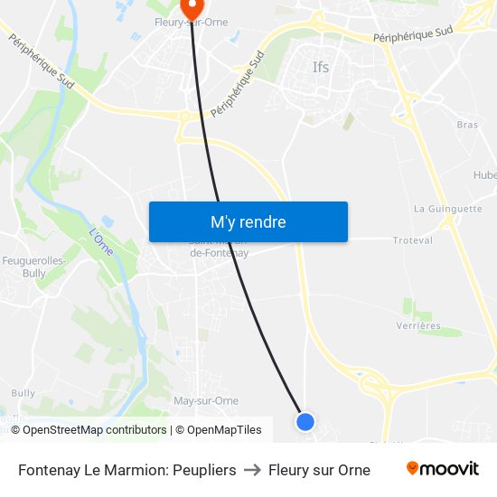 Fontenay Le Marmion: Peupliers to Fleury sur Orne map