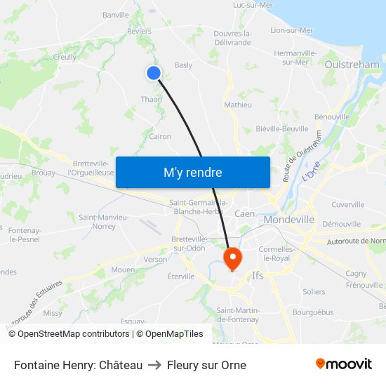 Fontaine Henry: Château to Fleury sur Orne map