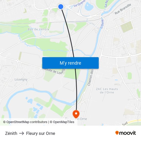 Zénith to Fleury sur Orne map