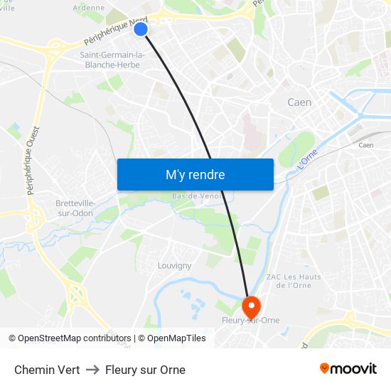 Chemin Vert to Fleury sur Orne map