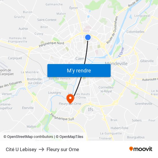 Cité U Lebisey to Fleury sur Orne map
