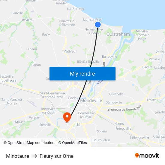 Minotaure to Fleury sur Orne map