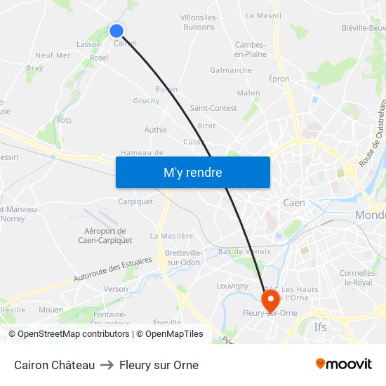 Cairon Château to Fleury sur Orne map