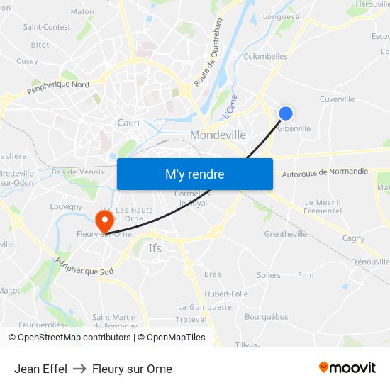 Jean Effel to Fleury sur Orne map