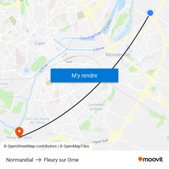 Normandial to Fleury sur Orne map